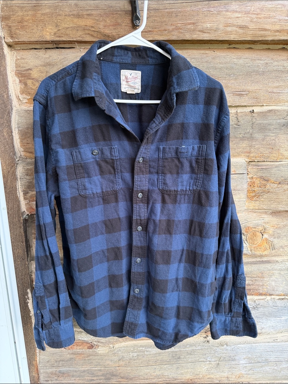 Heritage Navy Blue and Black Plaid Button-Up Shirt